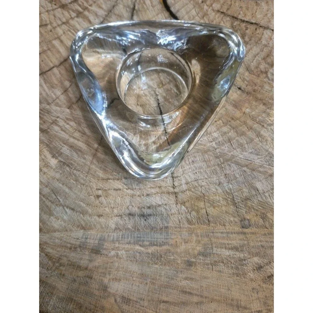 Vintage Triangle Heavy Clear Thick Glass Retro Atomic Votive Candle Holder